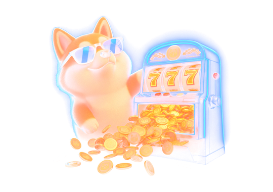 InuSlots shiba at a slot machine showing three sevens